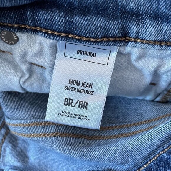 Express Women 8R Blue Acid Wash Denim Ankle Crop Super High Rise Mom Jeans - Picture 9 of 10